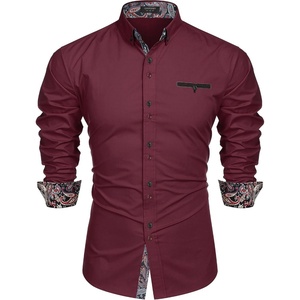 image:imageCOOFANDY Mens Dress Shirt Long Sleeve Casual Button Down Paisley Shirts Party Wedding Dress ShirtWine Red