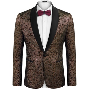 image:imageCOOFANDY Mens Floral Tuxedo Jacket Jacquard Suit Jacket Slim Fit Blazer for Wedding Prom DinnerGolden