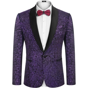 image:imageCOOFANDY Mens Floral Tuxedo Jacket Jacquard Suit Jacket Slim Fit Blazer for Wedding Prom DinnerPurple