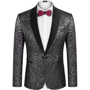 image:imageCOOFANDY Mens Floral Tuxedo Jacket Jacquard Suit Jacket Slim Fit Blazer for Wedding Prom DinnerSilver