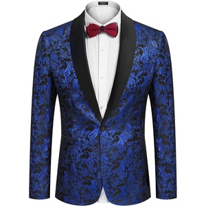 image:imageCOOFANDY Mens Floral Tuxedo Jacket Jacquard Suit Jacket Slim Fit Blazer for Wedding Prom DinnerType02blue