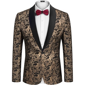 image:imageCOOFANDY Mens Floral Tuxedo Jacket Jacquard Suit Jacket Slim Fit Blazer for Wedding Prom DinnerType02gold