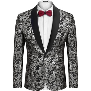 image:imageCOOFANDY Mens Floral Tuxedo Jacket Jacquard Suit Jacket Slim Fit Blazer for Wedding Prom DinnerType02silver