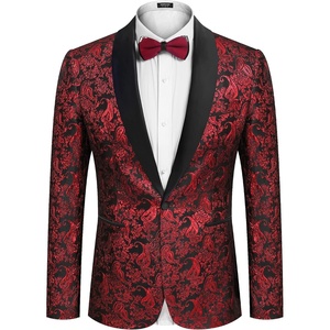 image:imageCOOFANDY Mens Floral Tuxedo Jacket Jacquard Suit Jacket Slim Fit Blazer for Wedding Prom DinnerType02wine Red