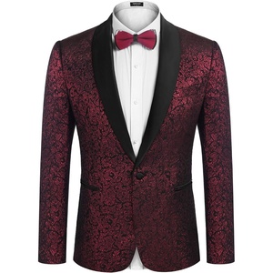image:imageCOOFANDY Mens Floral Tuxedo Jacket Jacquard Suit Jacket Slim Fit Blazer for Wedding Prom DinnerWine Red