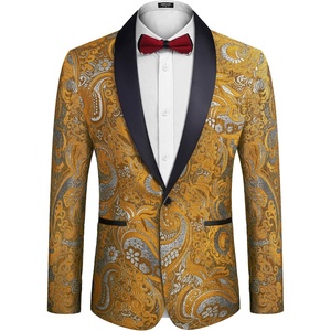 image:imageCOOFANDY Mens Floral Tuxedo Jacket Luxury Embroidered Wedding Blazer Dress Suit for Party DinnerGolden Yellow