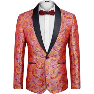 image:imageCOOFANDY Mens Floral Tuxedo Jacket Luxury Embroidered Wedding Blazer Dress Suit for Party DinnerRose Red