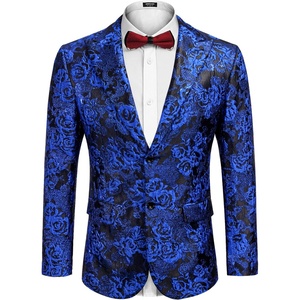 image:imageCOOFANDY Mens Floral Tuxedo Jacket Rose Embroidered Suit Jacket Wedding Prom Dinner Party Blazer01blue