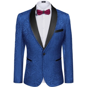 image:imageCOOFANDY Mens Floral Tuxedo Suit Jacket Slim Fit Dinner Jacket Party Prom Wedding Blazer JacketsBlue Jacquard 
