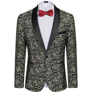 image:imageCOOFANDY Mens Floral Tuxedo Suit Jacket Slim Fit Dinner Jacket Party Prom Wedding Blazer JacketsGolden Paisley Pattern