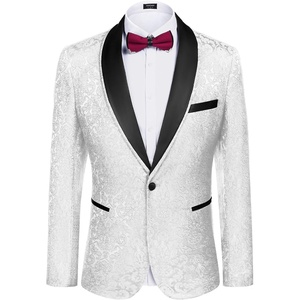 image:imageCOOFANDY Mens Floral Tuxedo Suit Jacket Slim Fit Dinner Jacket Party Prom Wedding Blazer JacketsWhite Jacquard 