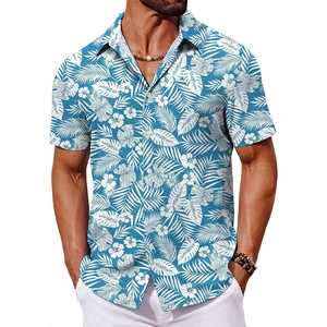 image:imageCOOFANDY Mens Hawaiian Shirt Short Sleeve Button Down Shirts Tropical Floral Summer Beach ShirtsAquamarine  Tropical Leaf