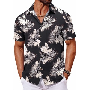 image:imageCOOFANDY Mens Hawaiian Shirt Short Sleeve Button Down Shirts Tropical Floral Summer Beach ShirtsBlack  Palm Leaf
