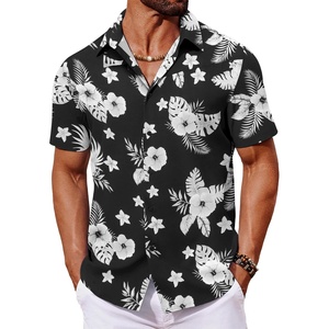 image:imageCOOFANDY Mens Hawaiian Shirt Short Sleeve Button Down Shirts Tropical Floral Summer Beach ShirtsBlack  White Floral
