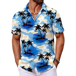 image:imageCOOFANDY Mens Hawaiian Shirt Short Sleeve Button Down Shirts Tropical Floral Summer Beach ShirtsBlue  Coconut Tree