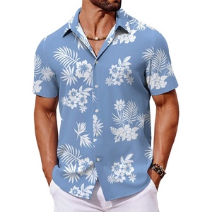 image:imageCOOFANDY Mens Hawaiian Shirt Short Sleeve Button Down Shirts Tropical Floral Summer Beach ShirtsBlue  White Flower