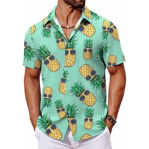image:imageCOOFANDY Mens Hawaiian Shirt Short Sleeve Button Down Shirts Tropical Floral Summer Beach ShirtsGreen  Pineapple