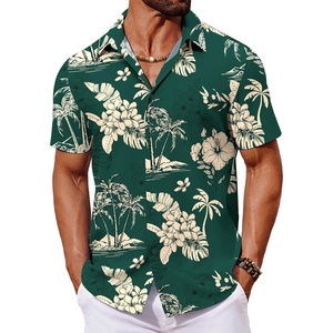 image:imageCOOFANDY Mens Hawaiian Shirt Short Sleeve Button Down Shirts Tropical Floral Summer Beach ShirtsGreen  Tropical Style