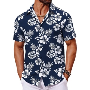 image:imageCOOFANDY Mens Hawaiian Shirt Short Sleeve Button Down Shirts Tropical Floral Summer Beach ShirtsNavy  Backyard Flowers