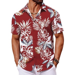 image:imageCOOFANDY Mens Hawaiian Shirt Short Sleeve Button Down Shirts Tropical Floral Summer Beach ShirtsRed  Tropical Leaf