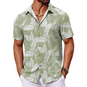 image:imageCOOFANDY Mens Hawaiian Shirt Short Sleeve Button Down Shirts Tropical Floral Summer Beach ShirtsSage Green  Tropical Leaf