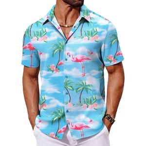 image:imageCOOFANDY Mens Hawaiian Shirt Short Sleeve Button Down Shirts Tropical Floral Summer Beach ShirtsSky Blue  Flamingo