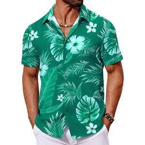 image:imageCOOFANDY Mens Hawaiian Shirt Short Sleeve Button Down Shirts Tropical Floral Summer Beach ShirtsTurquoise  Palm Leaf