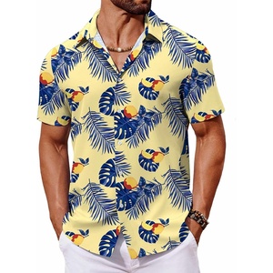 image:imageCOOFANDY Mens Hawaiian Shirt Short Sleeve Button Down Shirts Tropical Floral Summer Beach ShirtsYellow  Palm Leaf