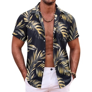 image:imageCOOFANDY Mens Hawaiian Shirt Short Sleeve Button Down Shirts Tropical Summer Beach Shirts Casual Floral Aloha ShirtsBlack Golden Leaves