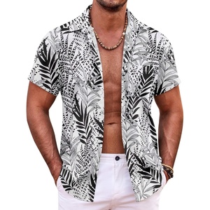image:imageCOOFANDY Mens Hawaiian Shirt Short Sleeve Button Down Shirts Tropical Summer Beach Shirts Casual Floral Aloha ShirtsBlackwhite Leaves