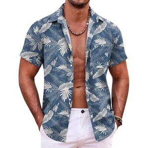 image:imageCOOFANDY Mens Hawaiian Shirt Short Sleeve Button Down Shirts Tropical Summer Beach Shirts Casual Floral Aloha ShirtsBlue Leaves