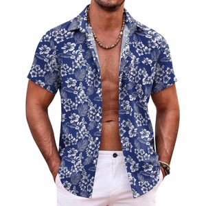 image:imageCOOFANDY Mens Hawaiian Shirt Short Sleeve Button Down Shirts Tropical Summer Beach Shirts Casual Floral Aloha ShirtsBlue White Flower
