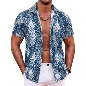 image:imageCOOFANDY Mens Hawaiian Shirt Short Sleeve Button Down Shirts Tropical Summer Beach Shirts Casual Floral Aloha ShirtsBluewhite Leaves