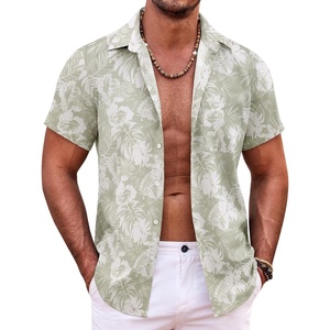 image:imageCOOFANDY Mens Hawaiian Shirt Short Sleeve Button Down Shirts Tropical Summer Beach Shirts Casual Floral Aloha ShirtsLight Green Leaves