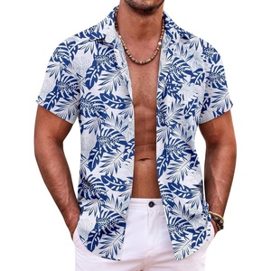 image:imageCOOFANDY Mens Hawaiian Shirt Short Sleeve Button Down Shirts Tropical Summer Beach Shirts Casual Floral Aloha ShirtsNavy Blue Leaves