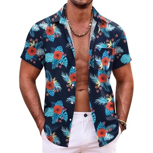 image:imageCOOFANDY Mens Hawaiian Shirt Short Sleeve Button Down Shirts Tropical Summer Beach Shirts Casual Floral Aloha ShirtsNavyred Flower