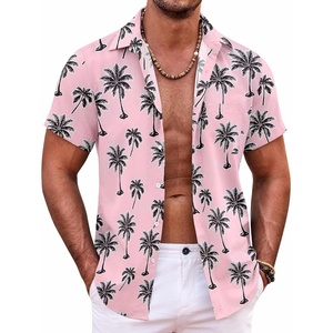 image:imageCOOFANDY Mens Hawaiian Shirt Short Sleeve Button Down Shirts Tropical Summer Beach Shirts Casual Floral Aloha ShirtsPink Black Coconut Palm