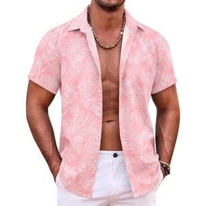 image:imageCOOFANDY Mens Hawaiian Shirt Short Sleeve Button Down Shirts Tropical Summer Beach Shirts Casual Floral Aloha ShirtsPink Leaves