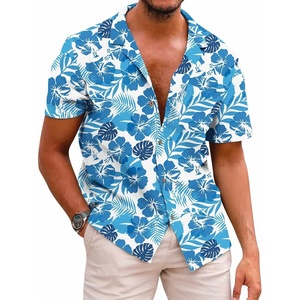 image:imageCOOFANDY Mens Hawaiian Shirt Short Sleeve Buttoon Down Shirts Casual Tropical Floral Summer Linen ShirtsOcean Blue Tropic