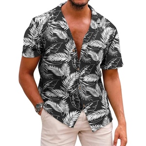 image:imageCOOFANDY Mens Hawaiian Shirt Short Sleeve Buttoon Down Shirts Casual Tropical Floral Summer Linen ShirtsPalm Leafblack