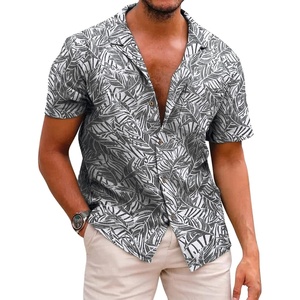 image:imageCOOFANDY Mens Hawaiian Shirt Short Sleeve Buttoon Down Shirts Casual Tropical Floral Summer Linen ShirtsPalm Leafblackwhite