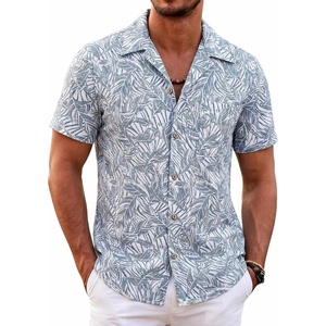 image:imageCOOFANDY Mens Hawaiian Shirt Short Sleeve Buttoon Down Shirts Casual Tropical Floral Summer Linen ShirtsPalm Leaflight Blue