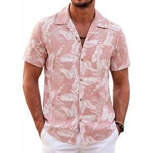 image:imageCOOFANDY Mens Hawaiian Shirt Short Sleeve Buttoon Down Shirts Casual Tropical Floral Summer Linen ShirtsPalm Leafpink