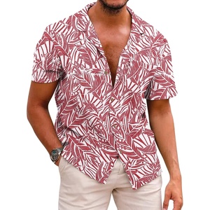 image:imageCOOFANDY Mens Hawaiian Shirt Short Sleeve Buttoon Down Shirts Casual Tropical Floral Summer Linen ShirtsPalm Leafred