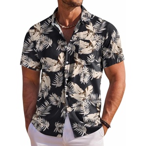 image:imageCOOFANDY Mens Hawaiian Shirt Short Sleeve Floral Button Down Shirts Tropical Holiday Beach ShirtsBlack  Khaki  Leaves