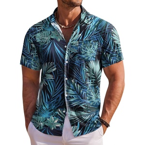 image:imageCOOFANDY Mens Hawaiian Shirt Short Sleeve Floral Button Down Shirts Tropical Holiday Beach ShirtsBlue  Green  Leaf