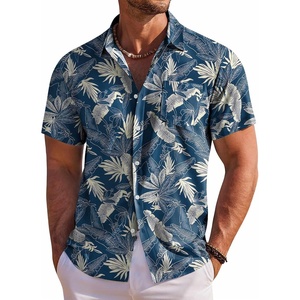 image:imageCOOFANDY Mens Hawaiian Shirt Short Sleeve Floral Button Down Shirts Tropical Holiday Beach ShirtsBlue  White  Leaf