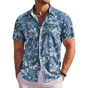 image:imageCOOFANDY Mens Hawaiian Shirt Short Sleeve Floral Button Down Shirts Tropical Holiday Beach ShirtsFloral  Denim Blue