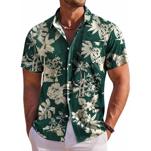 image:imageCOOFANDY Mens Hawaiian Shirt Short Sleeve Floral Button Down Shirts Tropical Holiday Beach ShirtsGreen  Palm Tree