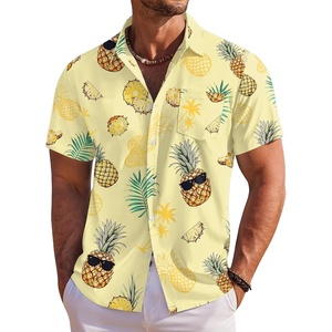 image:imageCOOFANDY Mens Hawaiian Shirt Short Sleeve Floral Button Down Shirts Tropical Holiday Beach ShirtsLight Yellow  Pineapple